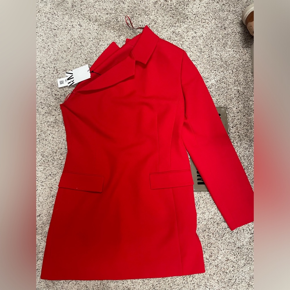 NTW Zara Red Asymmetrical Blazer Dress One Shoulder